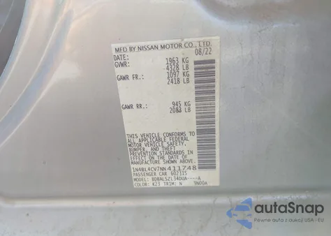 2022 Nissan Altima Sr Fwd from USA, damaged, VIN 1N4BL4CV7NN411748